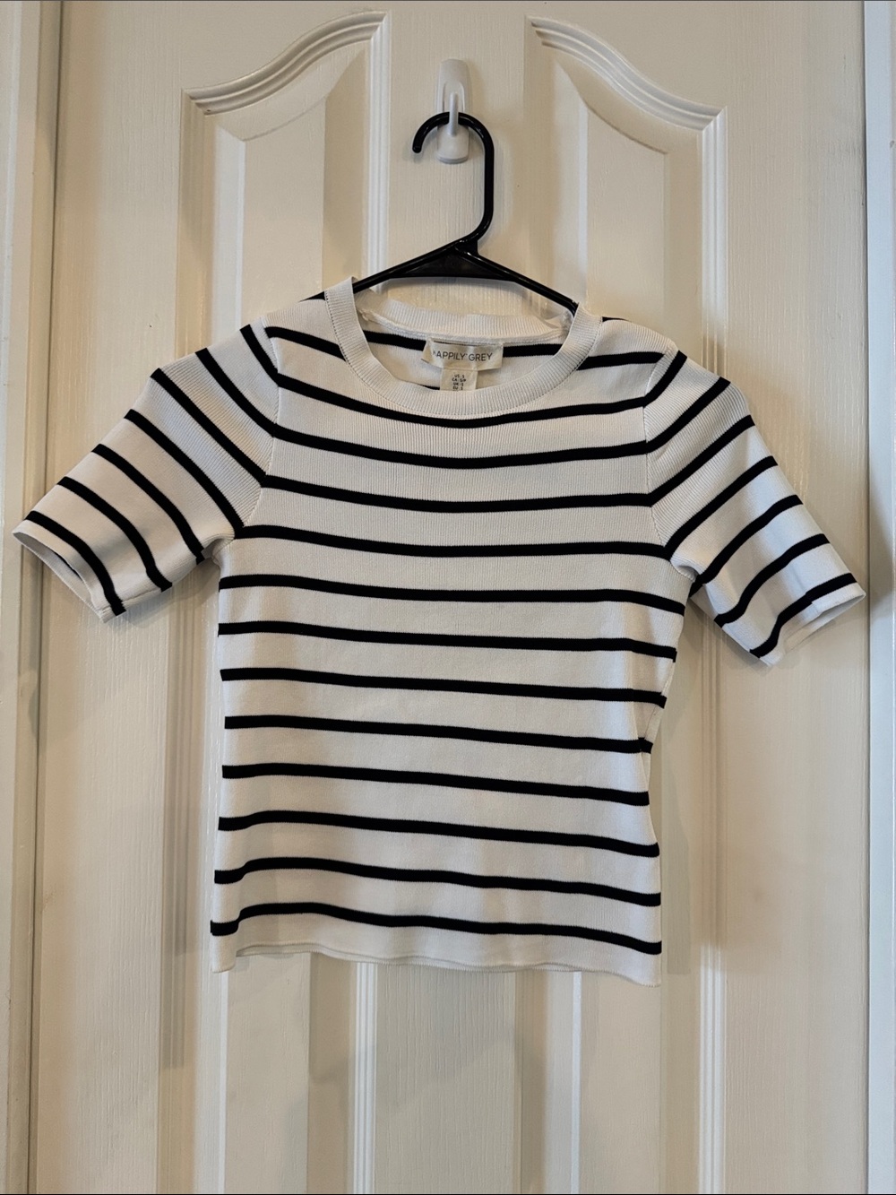 a new day White and Black Striped Short Sleeve Top